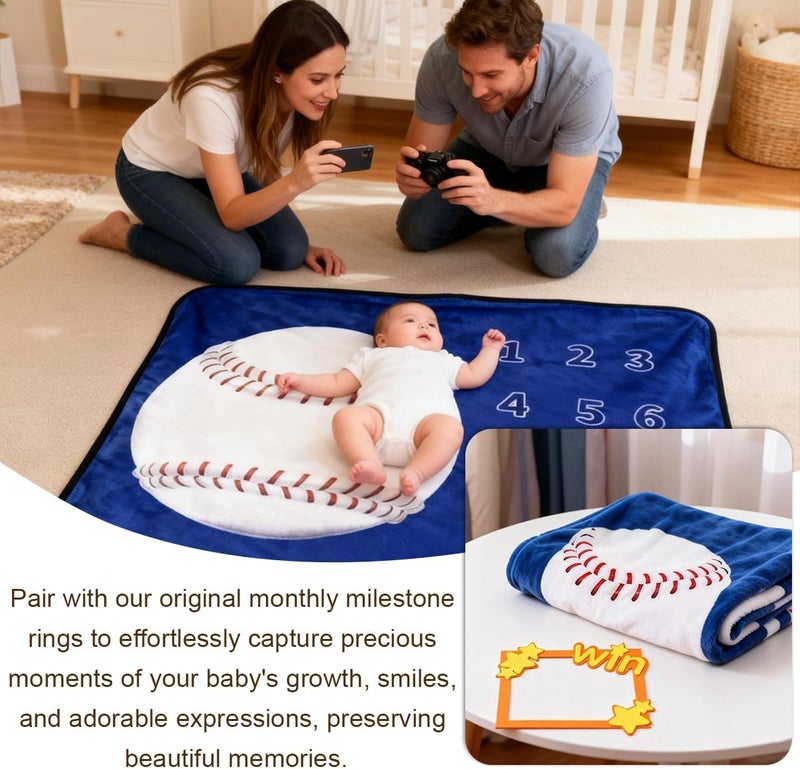 JIX SDFFAY Baby Monthly Milestone Blanket Baseball Month Blanket for Newborn Boys & Girls, Soft Flannel Mat with Photo Prop for Baby Shower, Neutral 45x40 Inches - Image 3